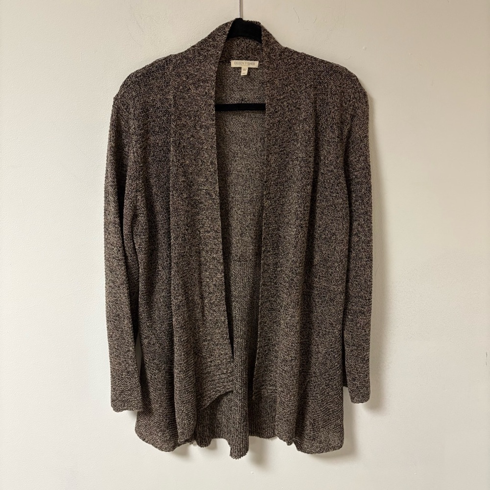 Eileen Fisher Womens Cozy Brown Open-Front Sweater 100 % Linen Petite Large